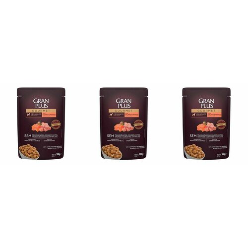 GRANPLUS Пауч для взрослых собак DOG, лосось и цыпленок, 100 г, 3 шт