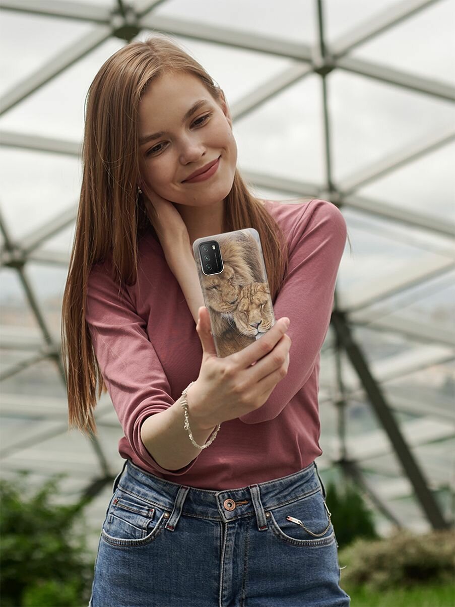 Ультратонкий силиконовый чехол-накладка для Xiaomi Poco M3 / Redmi 9T с принтом "Милые львы"