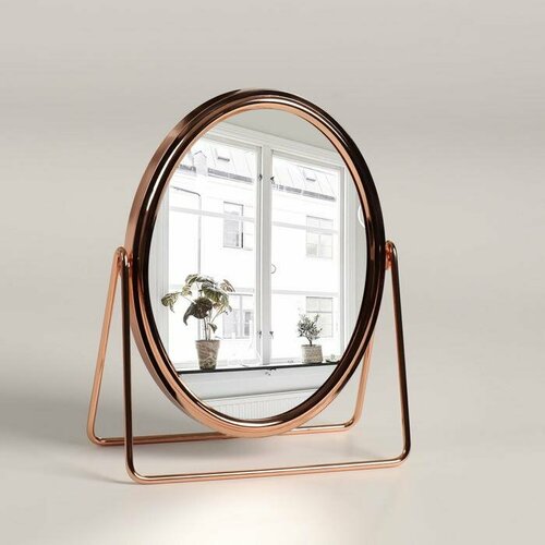 Зеркало настольное, двустороннее, с увеличением, зеркальная поверхность 14,2 х 18,4 см, цвет розовое золото