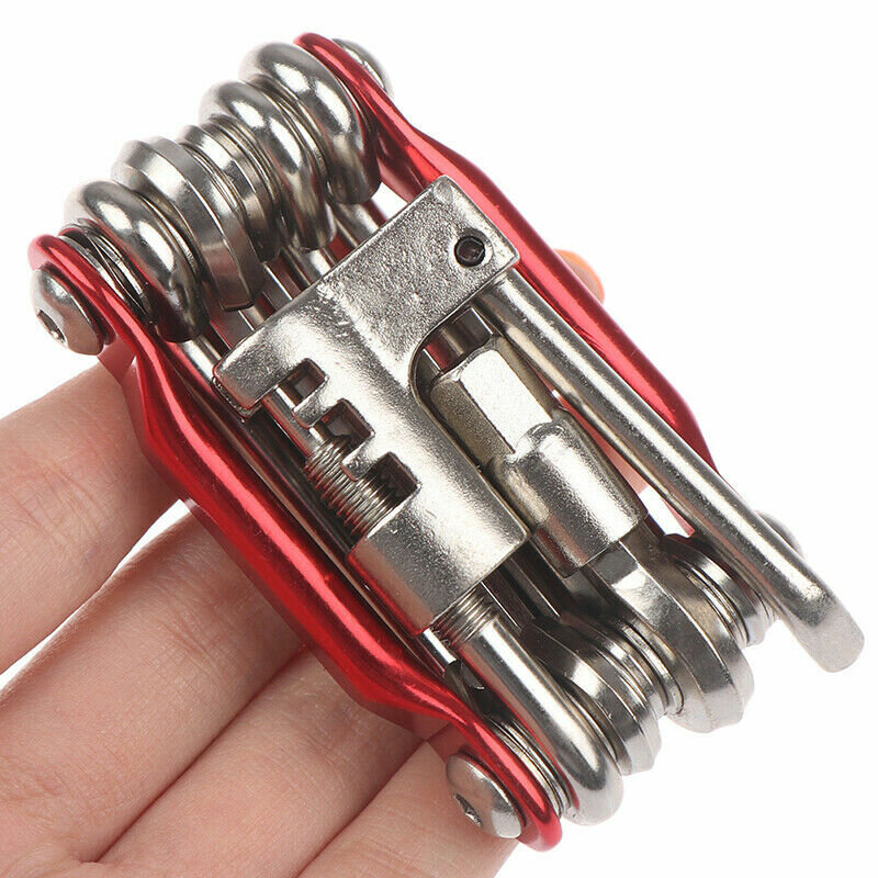 Мультитул инструмент для велосипеда 11 в одном выжимка цепи красный — фото 1