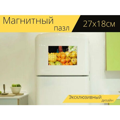 Магнитный пазл Апельсин, лимон, фрукты на холодильник 27 x 18 см.