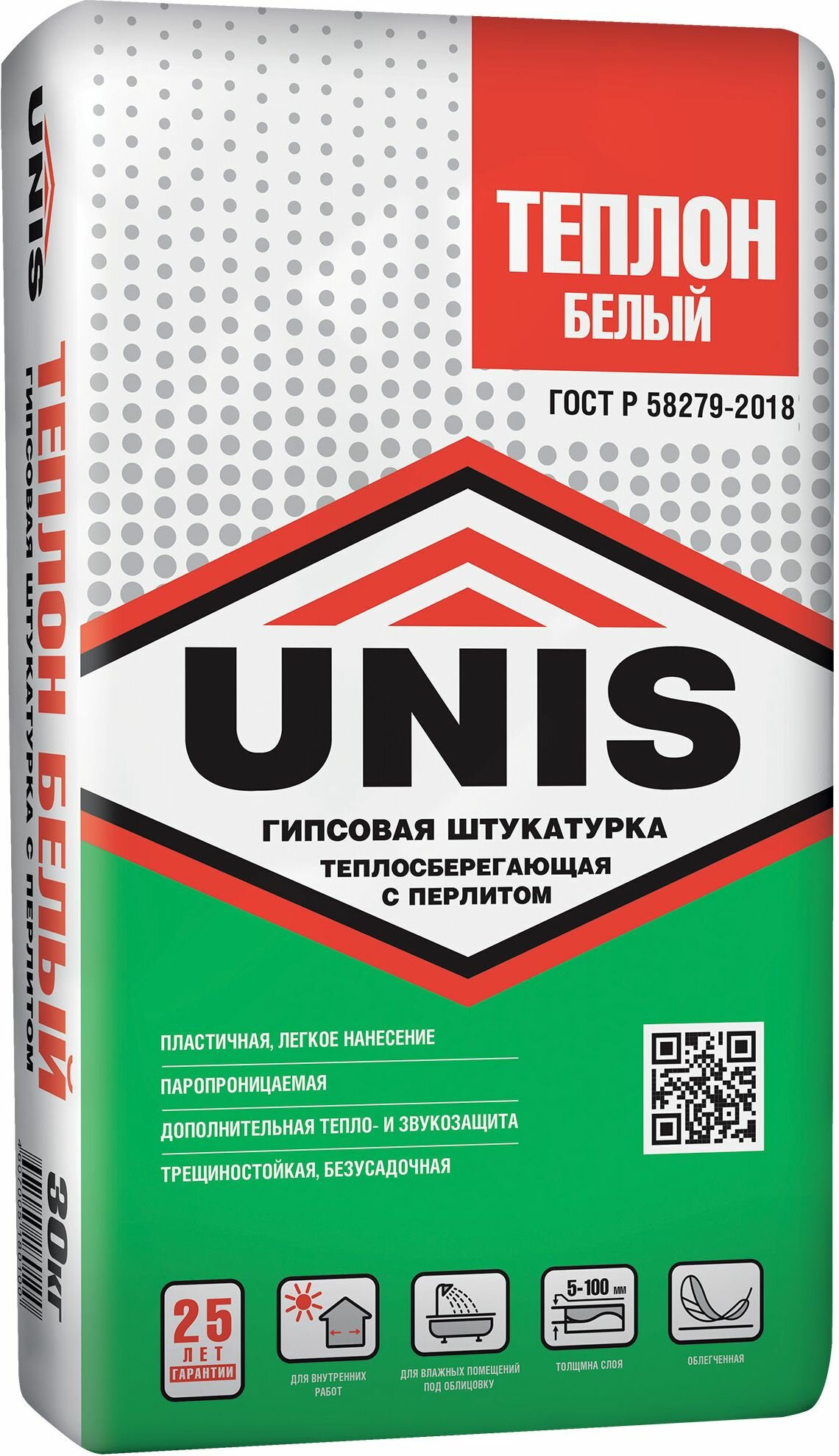 Штукатурка базовая теплосберегающая гипсовая Unis Теплон белая 30 кг