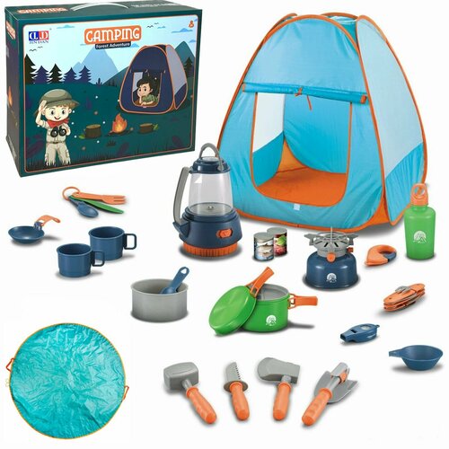 Детская игровая палатка с набором инструментов, 87х72х72 см, игровой набор туриста, кемпинг, 29 предметов