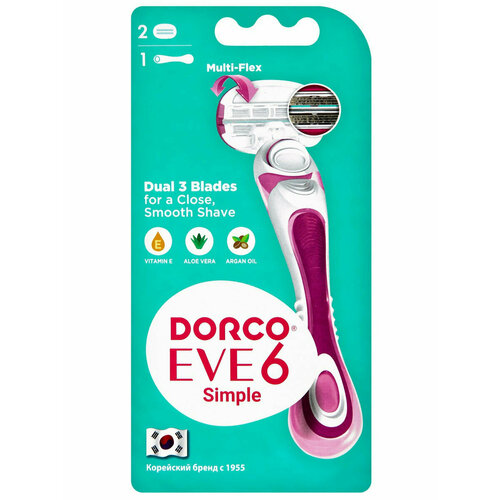 Дорко / Dorco Eve6 Simple - Станок для бритья + 2 сменные кассеты с 6 лезвиями 2 шт