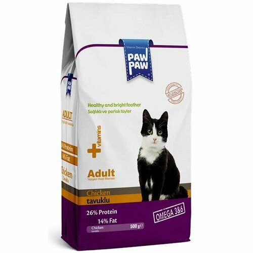 Pawpaw Adult Cat Food with Chicken сухой корм для кошек с курицей 500г pawpaw adult cat food with chicken сухой корм для кошек с курицей 7 кг