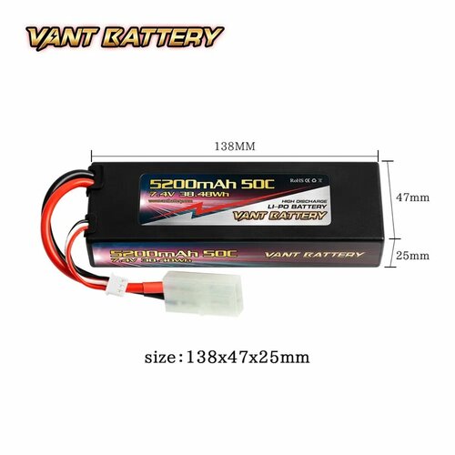 Аккумулятор для радиоуправляемой машинки 7.4V Li-Po Vant 5200mah 50C разъем TAMIYA аккумулятор для радиоуправляемой машинки 7 4v li po vant 3300mah 30c разъем t plug