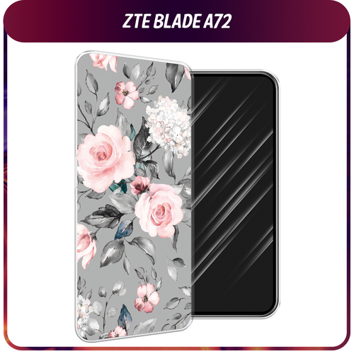Силиконовый чехол на ZTE Blade A72/V40 Vita / ЗТЕ Блэйд А72/V40 Вита Розы на сером