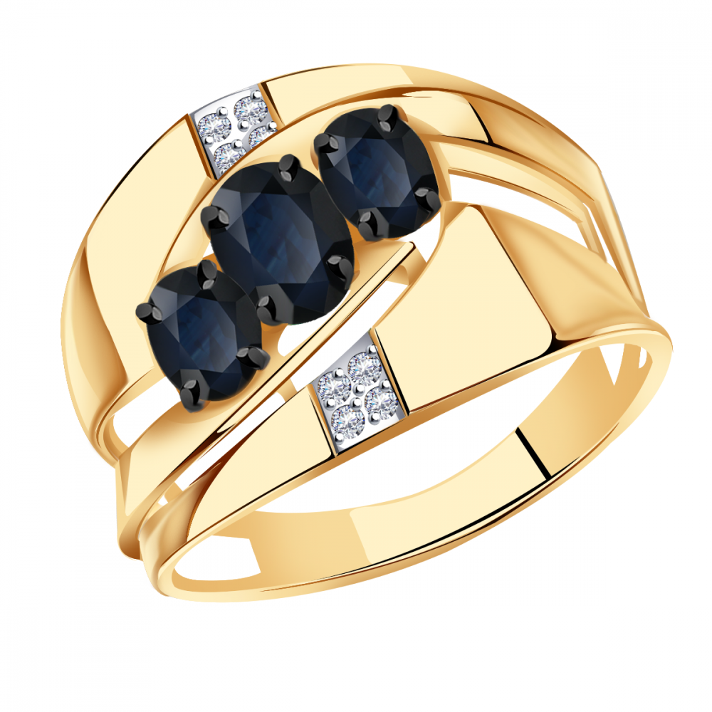 Кольцо Diamant online, красное золото, 585 проба, сапфир, бриллиант