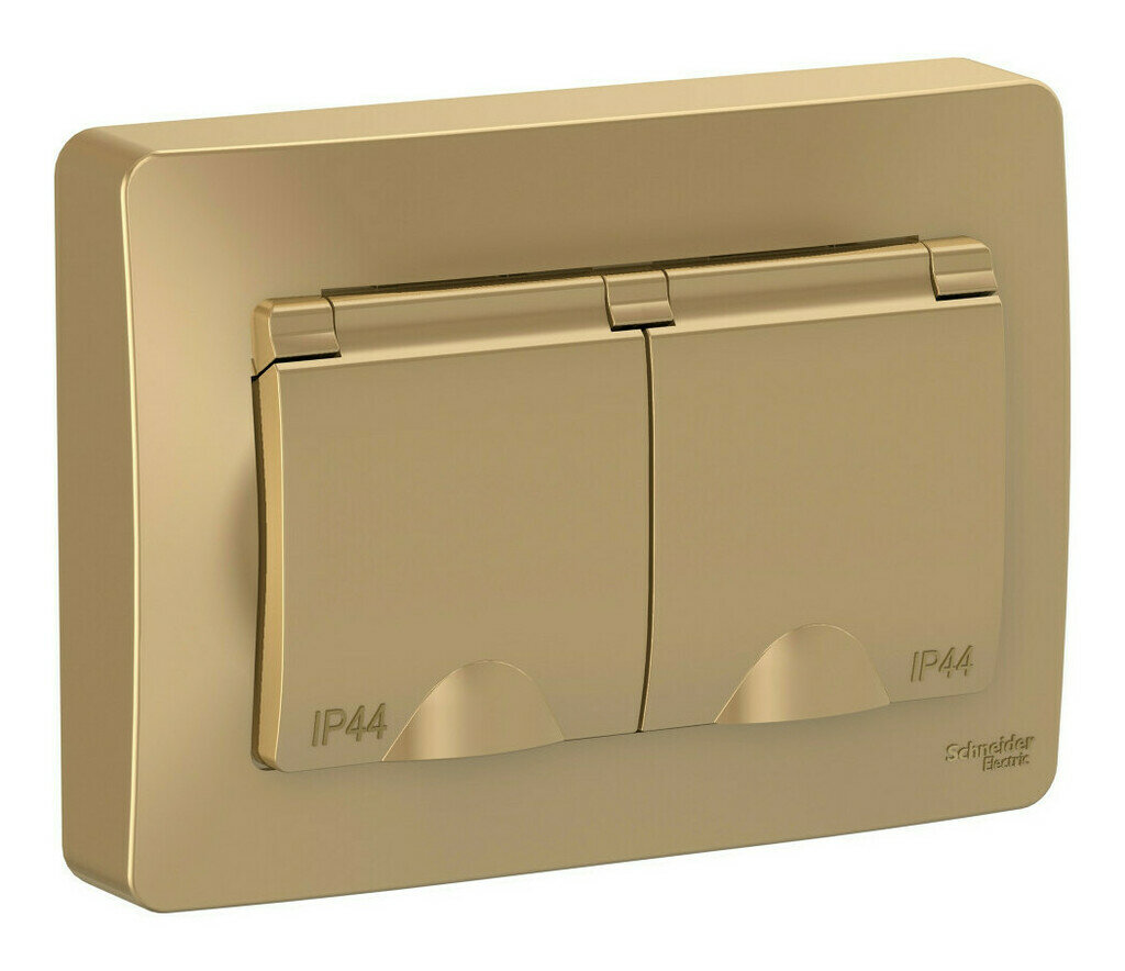 фото Systeme Electric Blanca внутр Титан Розетка 2-ая с/з IP44 со шторками, 16А, 250В BLNRS441124