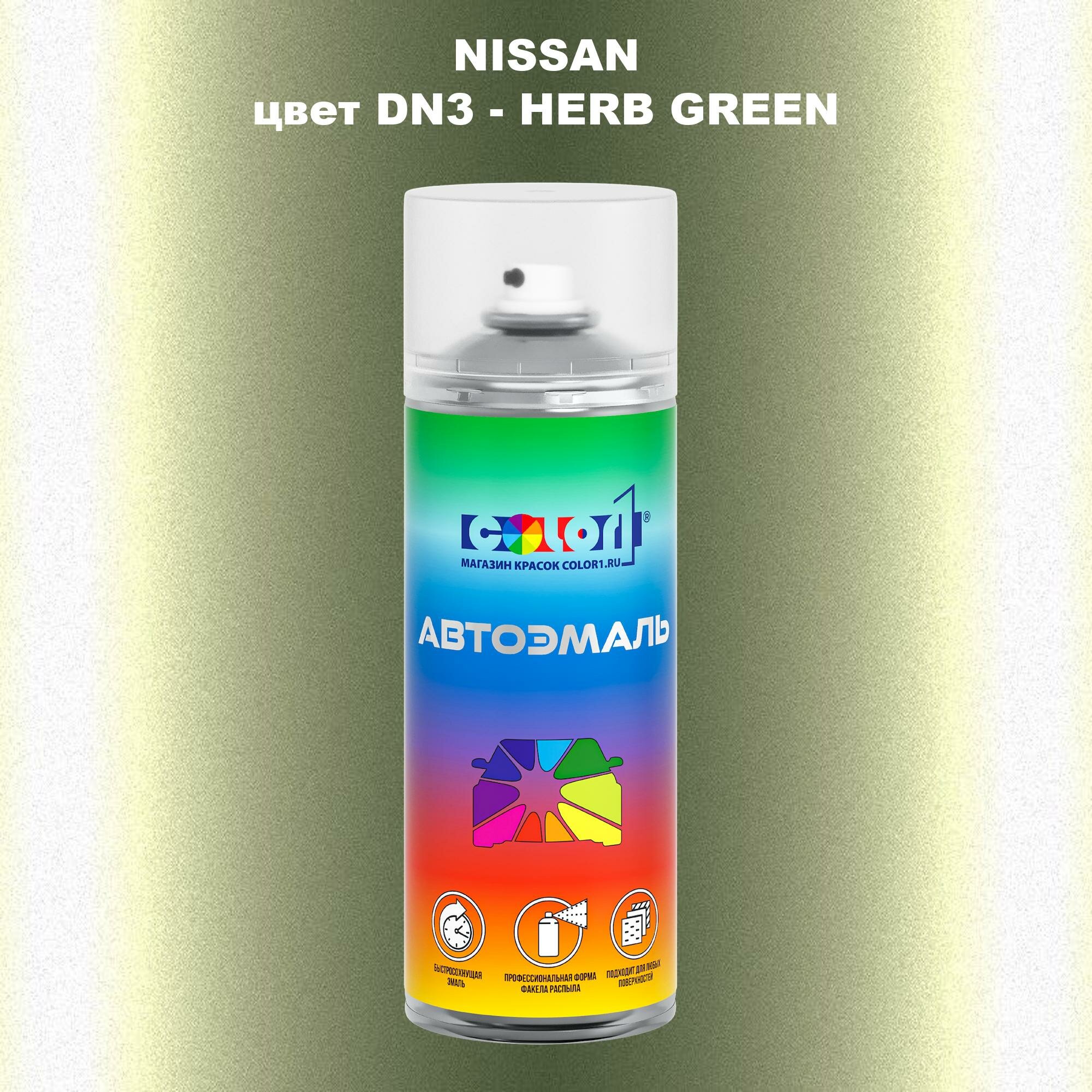 Аэрозольная краска COLOR1 для NISSAN, цвет DN3 - HERB GREEN