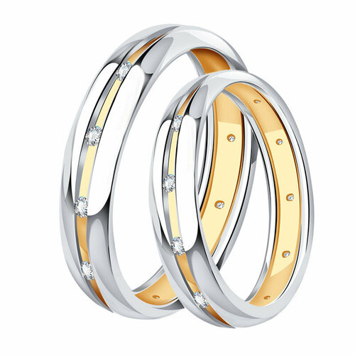 Кольцо обручальное Diamant online, красное золото, 585 проба, фианит, размер 17