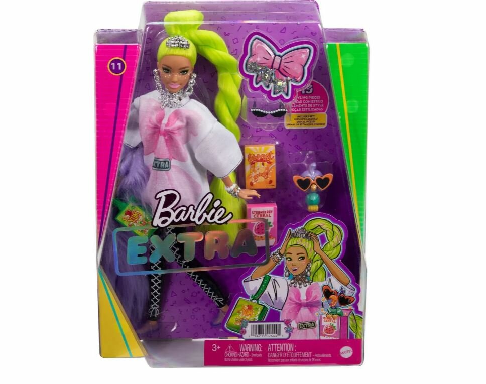 Кукла Barbie Экстра с зелеными неоновыми волосами, HDJ44