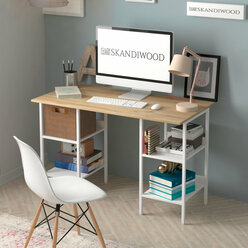 Стол письменный, компьютерный, рабочий для школьника SKANDIWOOD Chicago в скандинавском стиле 120x60x75 см, коричневый/белый