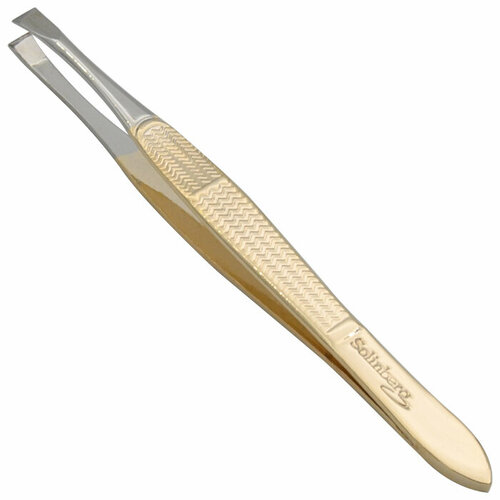 Пинцет для бровей Solinberg 047 золотосеребро прямое окончание с четкими гранями 190₽