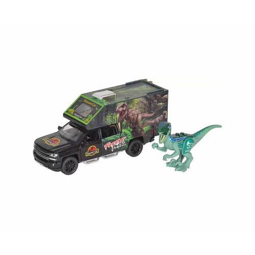 Машинка игрушечная Die-Cast - Сhevrolet Silverado, 1:32, с динозавром, светом и звуком, инерция, 1шт