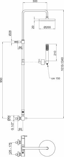 Webert Azeta Душевая стойка с верхним душем 40х35х134h см, цвет: хром AZ870105015PVC