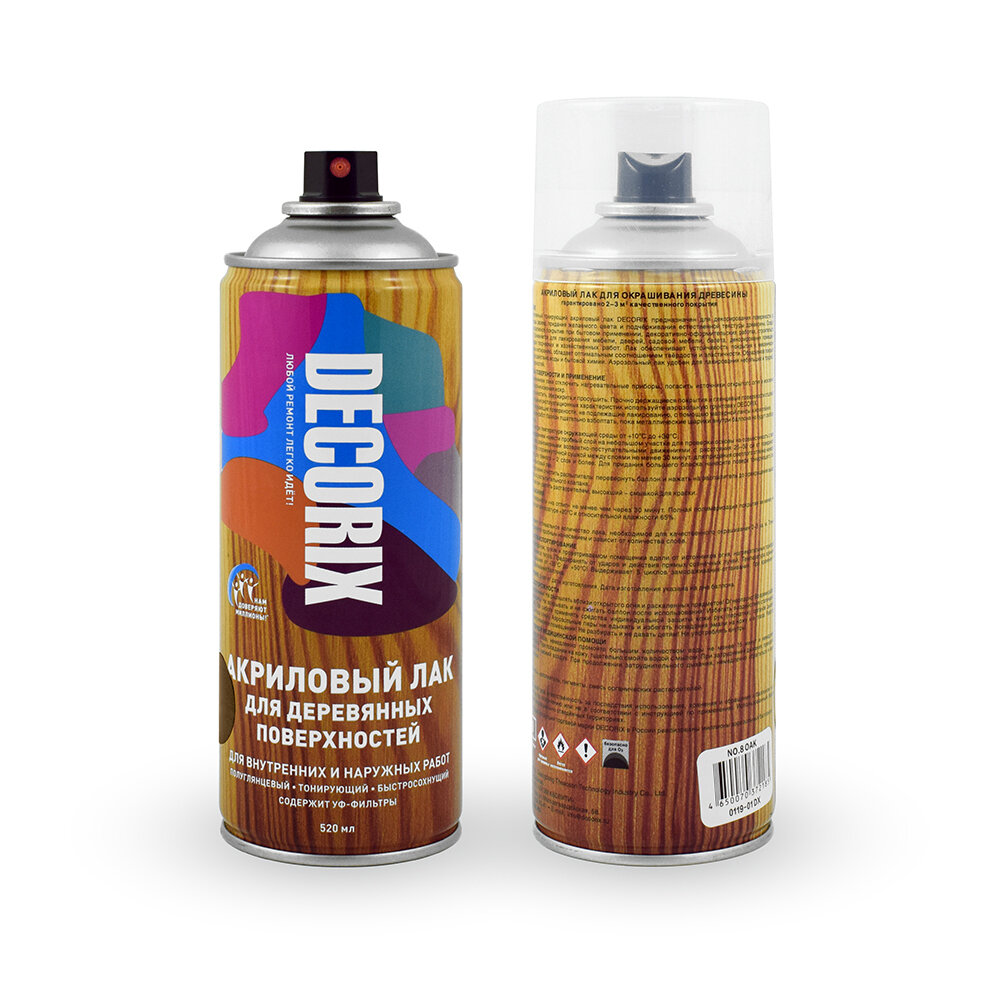 фото Аэрозольный лак акриловый для деревянных поверхностей тонирующий Венге DECORIX 520 мл глянцевый