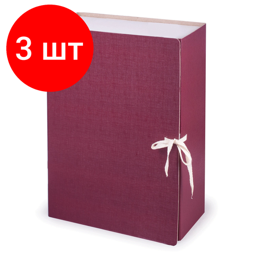 Комплект 3 шт, Короб архивный (240х330 мм), 120 мм, 2 завязки, бумвинил, до 1000 листов, бордовый, STAFF, 126901