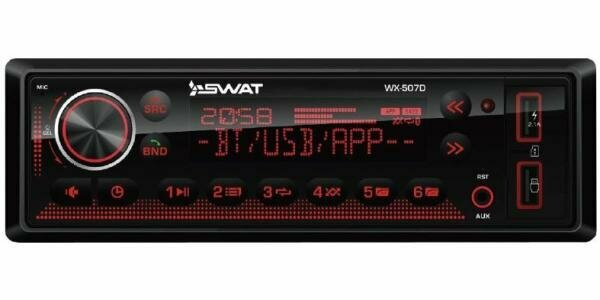 Автомагнитола Swat WX-507D 1DIN 4x50Вт v5.0 AUX DSP 3 ПДУ