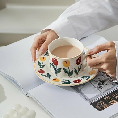 Чашка с блюдцем тюльпаны скандинавский стиль 1 пара Chasha 1400₽
