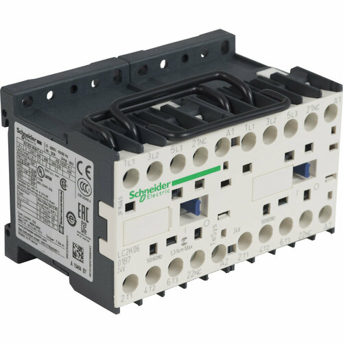 Schneider Electric Contactors K Контактор реверсивный 3P, 6А, НЗ, 24В 50/60 Гц, мех. блокировка, зажим под винт LC2K0601B7