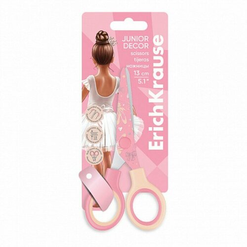 Ножницы детские 13 см ErichKrause Junior Decor Pointes с принтом на лезвиях, блистер ножницы erich krause junior decor magnolia с принтом на лезвиях 13 см 14598