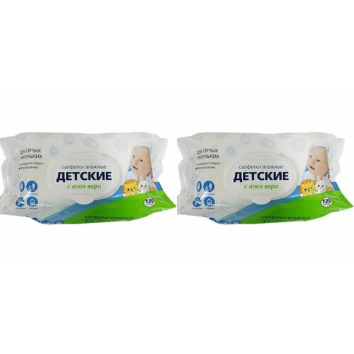 Светофор Влажные салфетки Детские с Алоэ, клапан, 120 шт, 2 уп