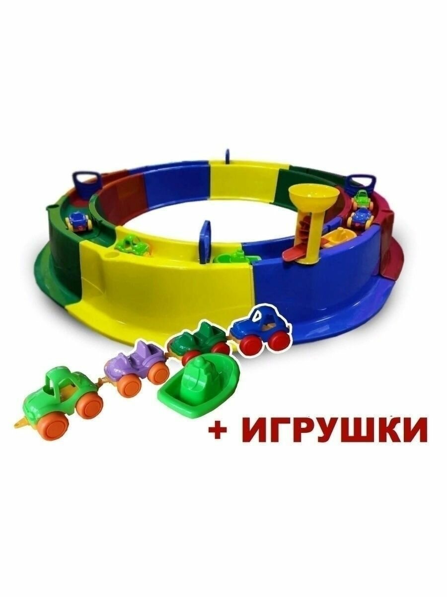 Песочница с тентом и подложкой, игрушки — фото 1