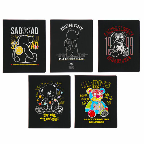 Тетрадь 48 листов в клетку Мишка обложка мелованный картон SoftTouch текстура тиснение фольгой микс 286₽