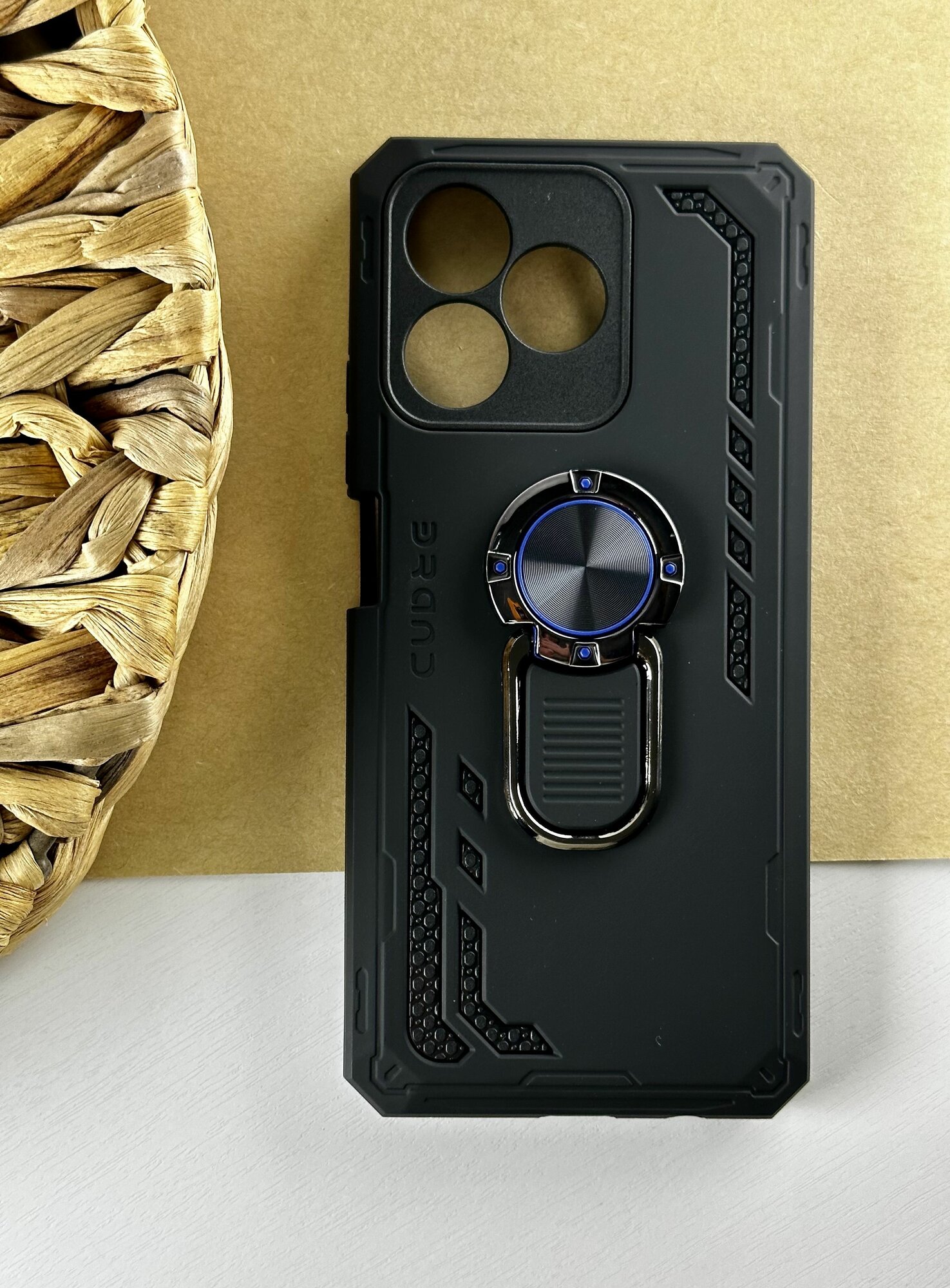 Чехол на Realme Note 50 /Realme C53/ C51 (Чехол Реалми Ноте 50, Реалми С53/С51) с защитой камеры, противоударный, ударопрочный, усиленный с кольцом, черный — фото 1