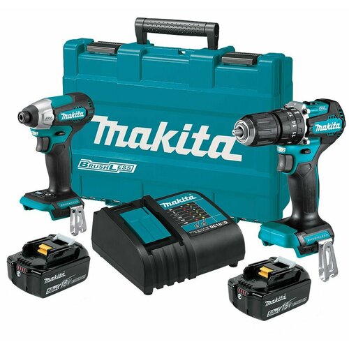 Набор аккумуляторного инструмента Makita 18 В дрель-шуруповерт DHP487 ударный шуруповерт DTD157 с 2 АКБ 5 Ач и ЗУ в кейсе DLX2414ST 64596₽