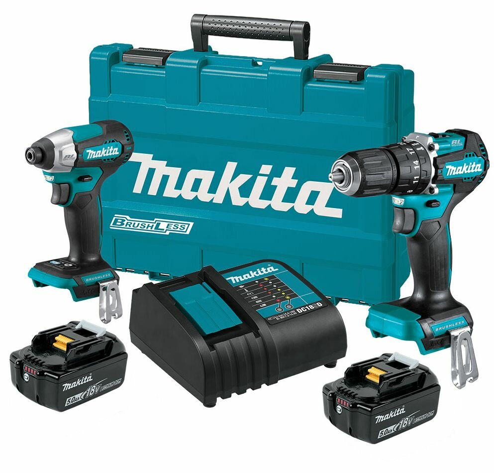 Набор аккумуляторного инструмента Makita 18 В: дрель-шуруповерт DHP487 + ударный шуруповерт DTD157 с 2 АКБ 5 Ач и ЗУ в кейсе DLX2414ST