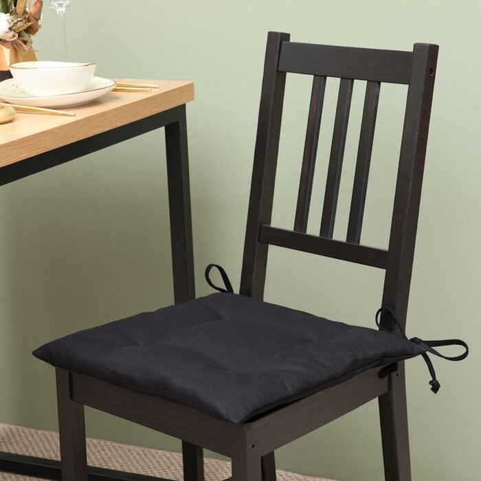 Сидушка на стул Этель Freedom 42х42 см, цв. чёрный, лён 45%, хл. 55% 395 г/м