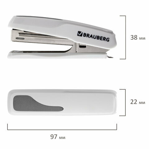 Степлер №10 BRAUBERG "Extra", до 20 листов, антистеплер, серый, 229083 — фото 1