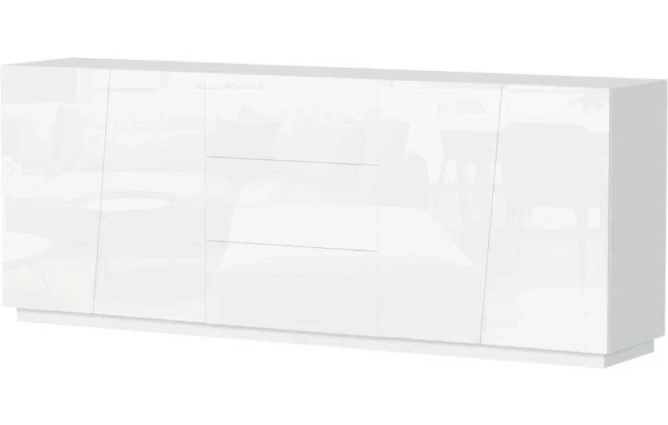 Большой комод "Стоп Мебель" Цесена МДФ белый глянец 220х86х43 без ручек