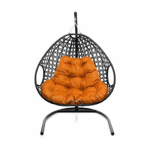 Подвесное кресло M-group для двоих люкс с ротангом чёрное оранжевая подушка подвесное кресло m group для двоих белое оранжевая подушка