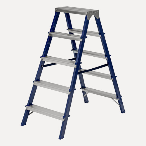 Изображение товара Стремянка 5 ступеней Сибртех, 150 кг максимальная нагрузка и 300.4 см рабочая высота, двусторонняя стальная, 97935