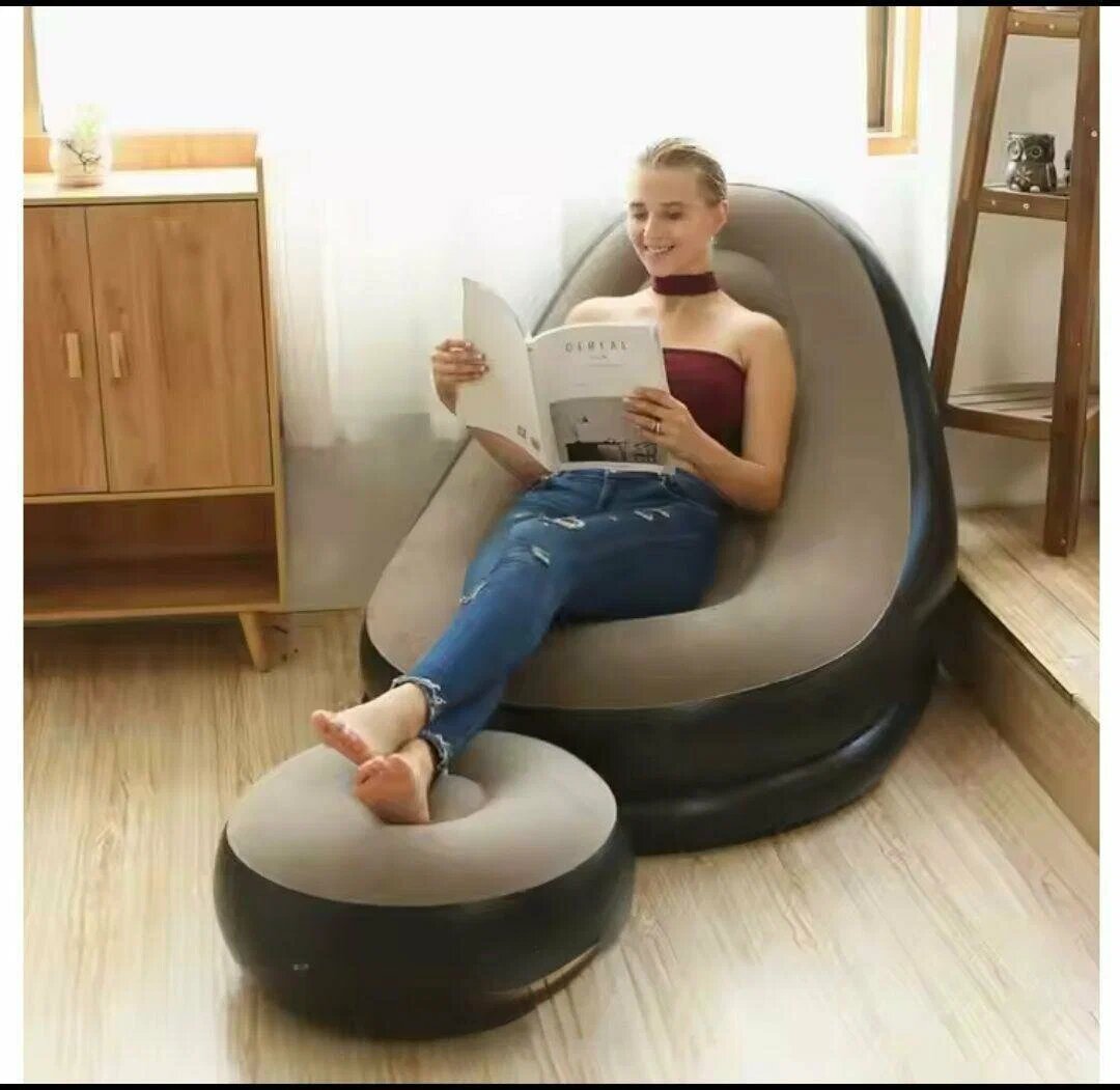 Надувное кресло с пуфом, матрас надувной для отдыха с пуфиком