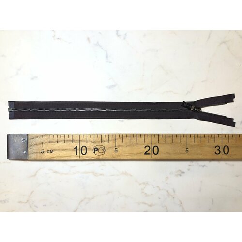 Молния металлическая разъёмная коричневая-основа тёмн никель- звено и бегунок с логотипами на хвостике SportMax Т3 - 31см 1зам 1шт Италия 500₽