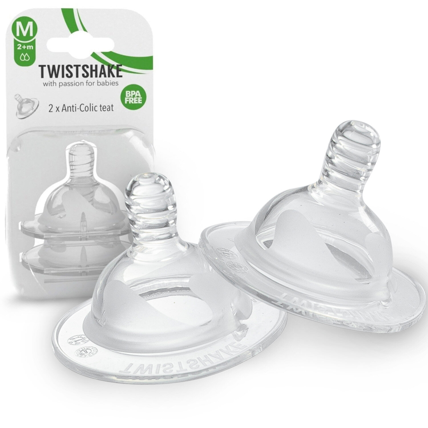 Соска Twistshake Антиколиковая силиконовая M 2м+, 2 шт. прозрачный