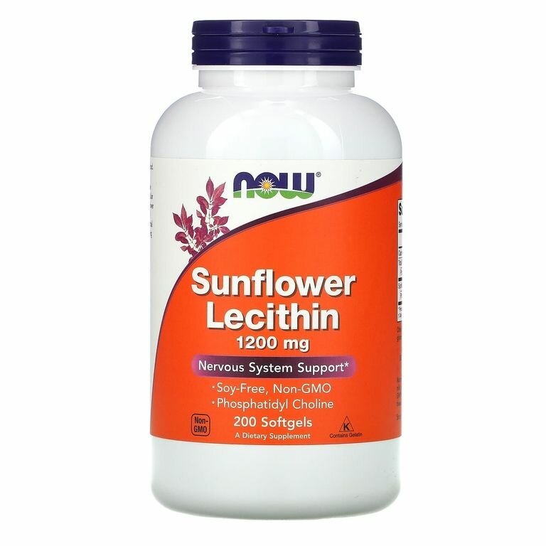 NOW Sunflower Lecithin, подсолнечный лецитин, 1200 мг, 200 софтгель-капсул