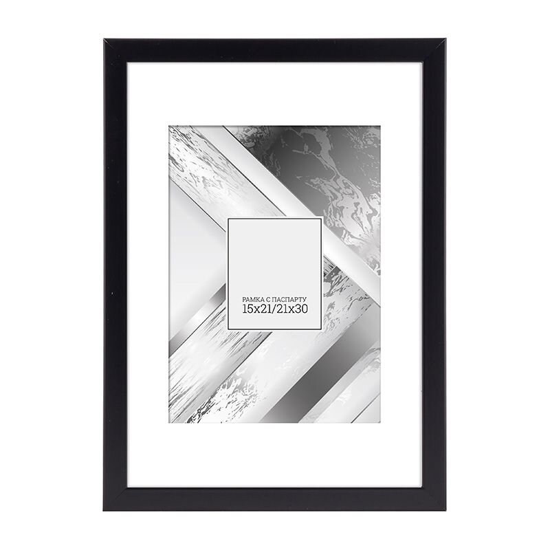 фото Фоторамка, рамка с профессиональным паспарту 15х21 (а5) см для фотографии, постера, рисунка, вышивки, black box, черная GF 6437