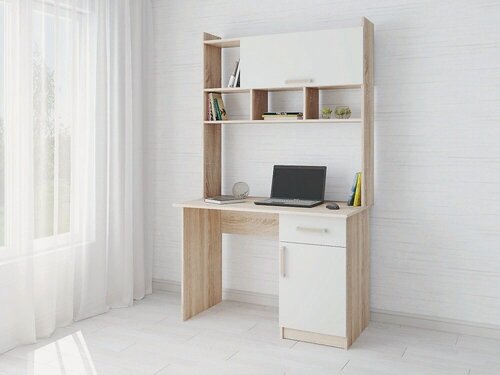 Изображение товара Стол компьютерный с надстройкой тэкс Квартет-10 цвет дуб сонома/белый