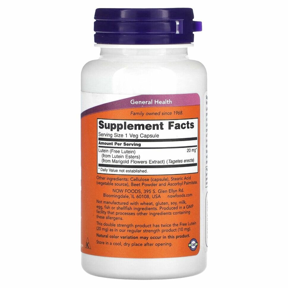 Картинки НАУ Лютеин Двойная Сила 20 мг /NOW Lutein Double Strength 20 mg (90 вег. капс)