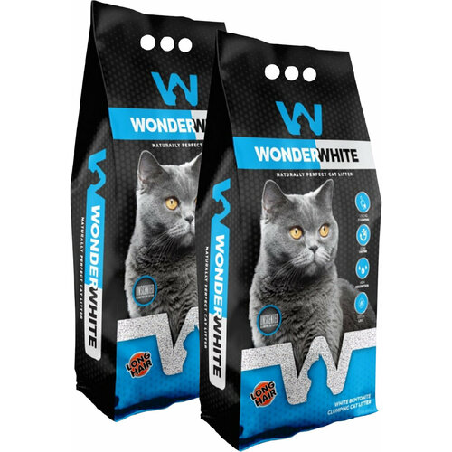 WONDER WHITE CARBON EFFECT LONG HAIR наполнитель комкующийся для туалета длинношерстных кошек с активированным углем (5 + 5 кг)