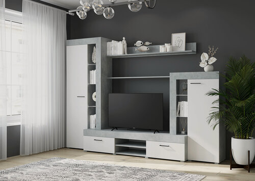 Изображение товара Гостиная Дельта (2648*1874*456, ЛДСП, Бетон/Белый, Горизонт)