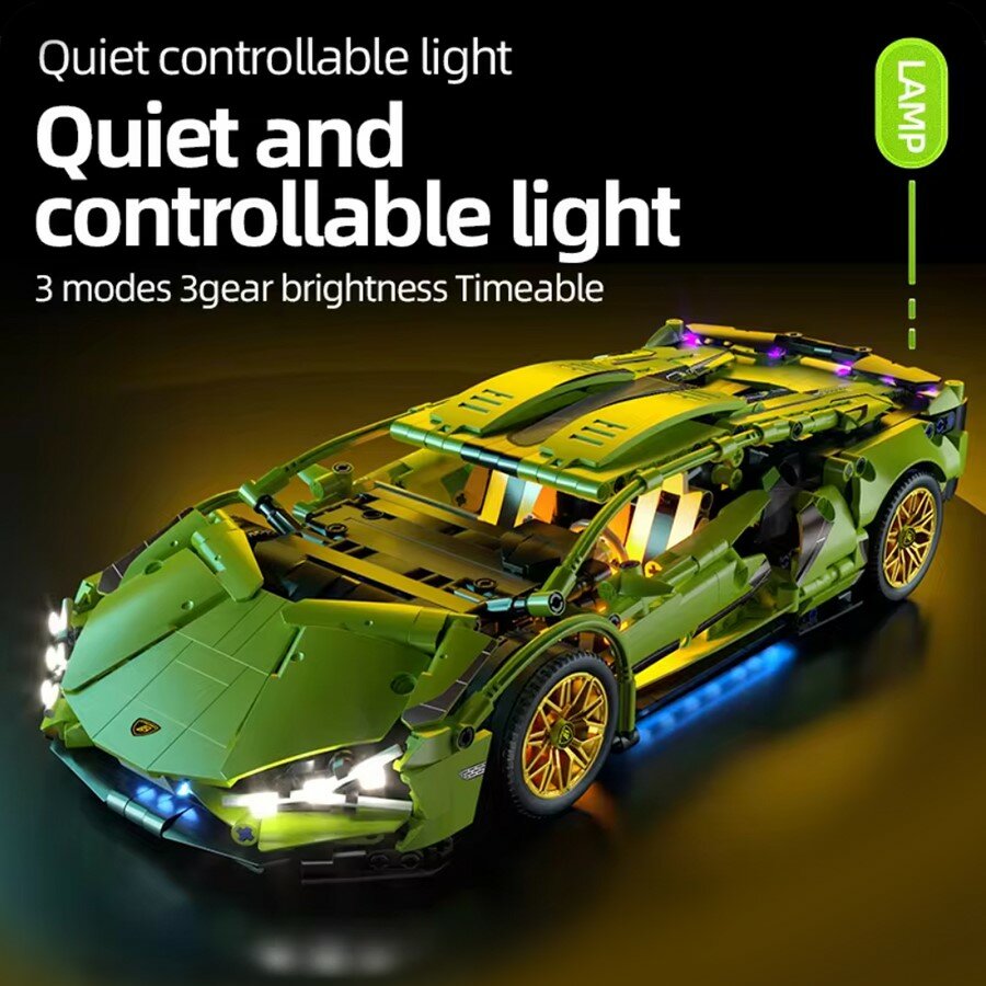 Конструктор Lamborghini Sian, на пульте ДУ, с подсветкой, совместим с LEGO, 1280 деталей
