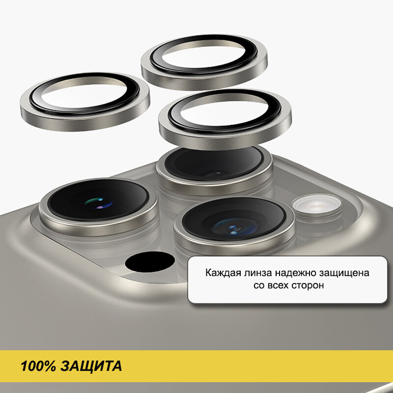 Защитное стекло-линзы KeepHone для iPhone 14/15/16 Pro и 14/15/16 Pro Max, на камеру, Черный титан — фото 1