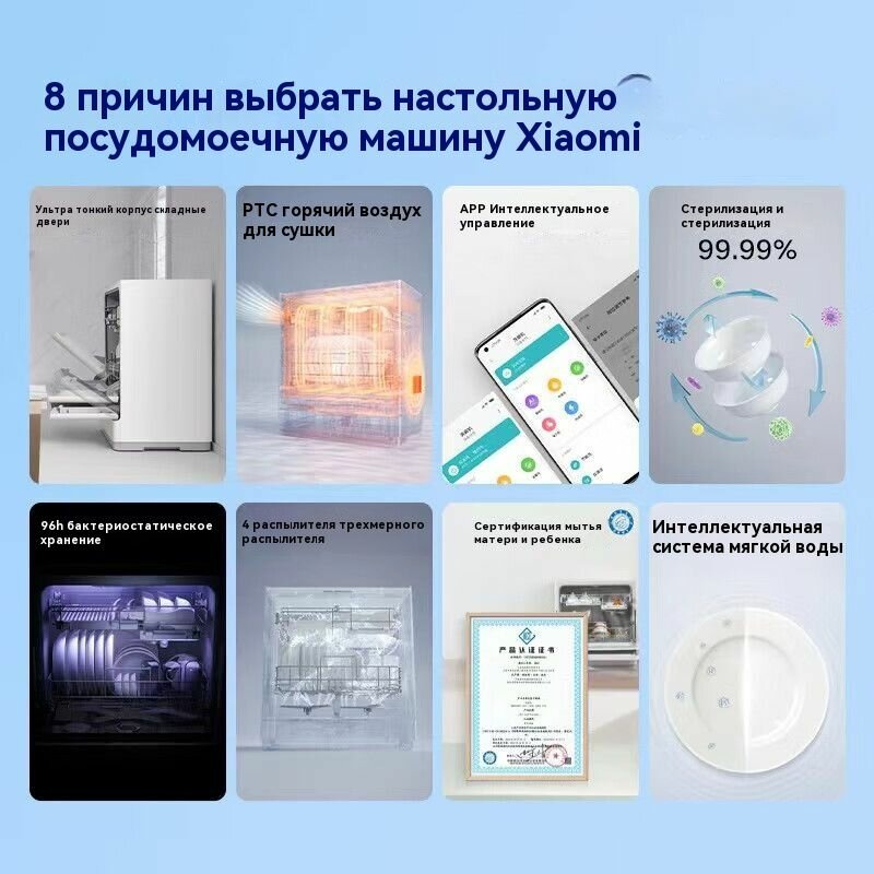 Посудомоечные Машины Xiaomi Xiaomi Посудомоечная машина Mijia, набор из 4 предметов, столешница, белый, белый, черный