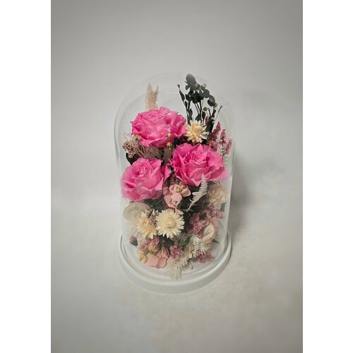 Стабилизированный букет Olivaflower роза в колбе розовый высота 26см 9400₽